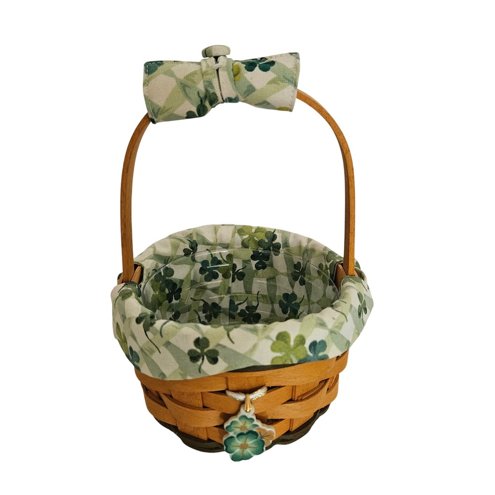 Longaberger 2007 St Patricks Day Basket Shamrock Liner Protector Clover Charm